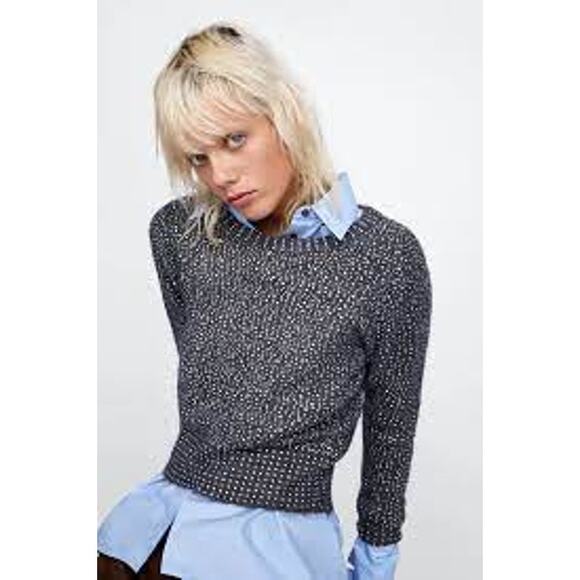 Zara gray beaded sweater size M - Picture 1 of 11